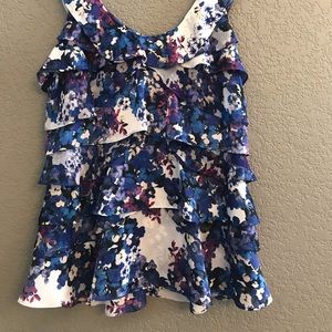White House Black Market Floral Ruffle top